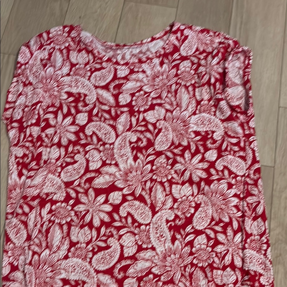 Red and White Floral Blouse